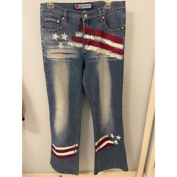Vintage Flag Bellbottom Jeans 13 - Picture 1 of 6